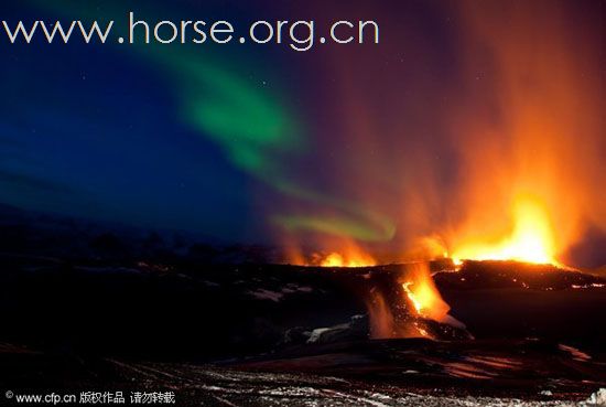 火山噴發，馬馬奔逃